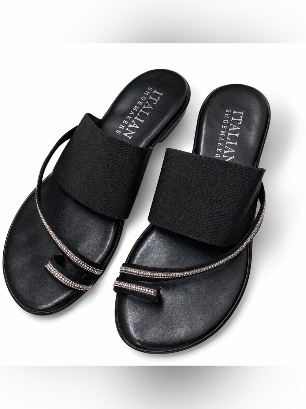 Italian Shoemakers Black Rhinestone Stretch Sandals Size 9